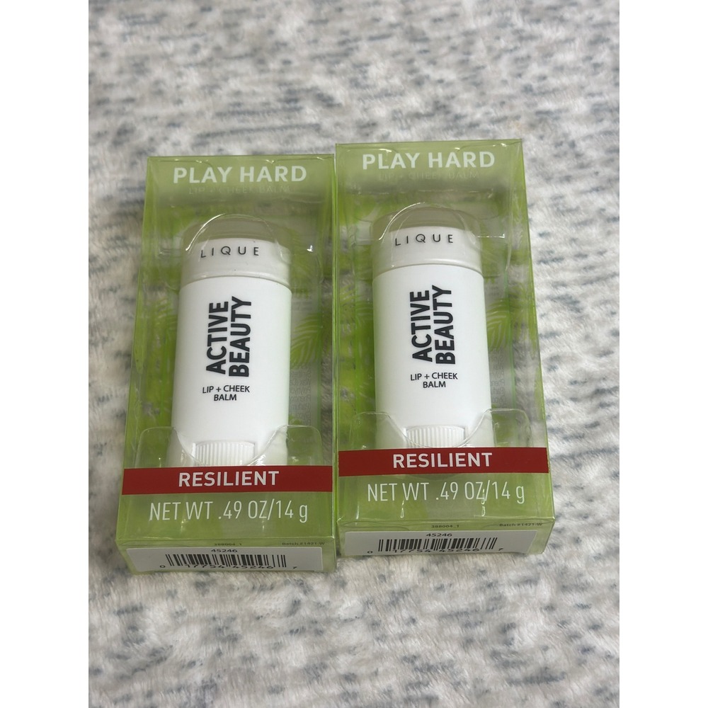 Lot of 2 Lique Active Beauty Play Hard Lip‎ + Cheek Balm Resilient 0.49 oz 14g